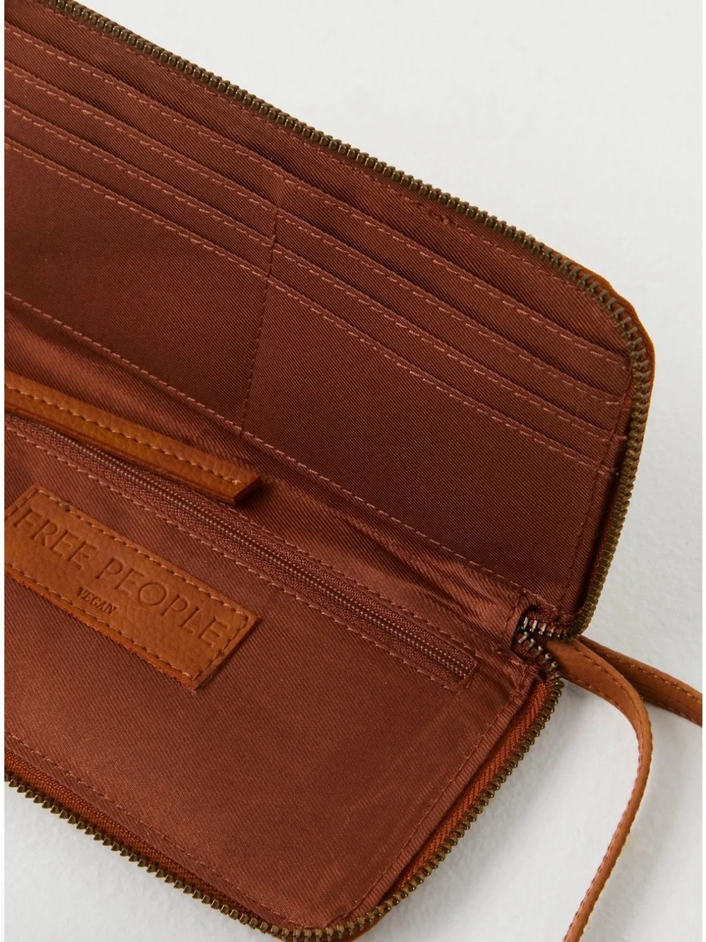 Free People / Cognac Brown Distressed Vegan Wallet Wristlet Clutch